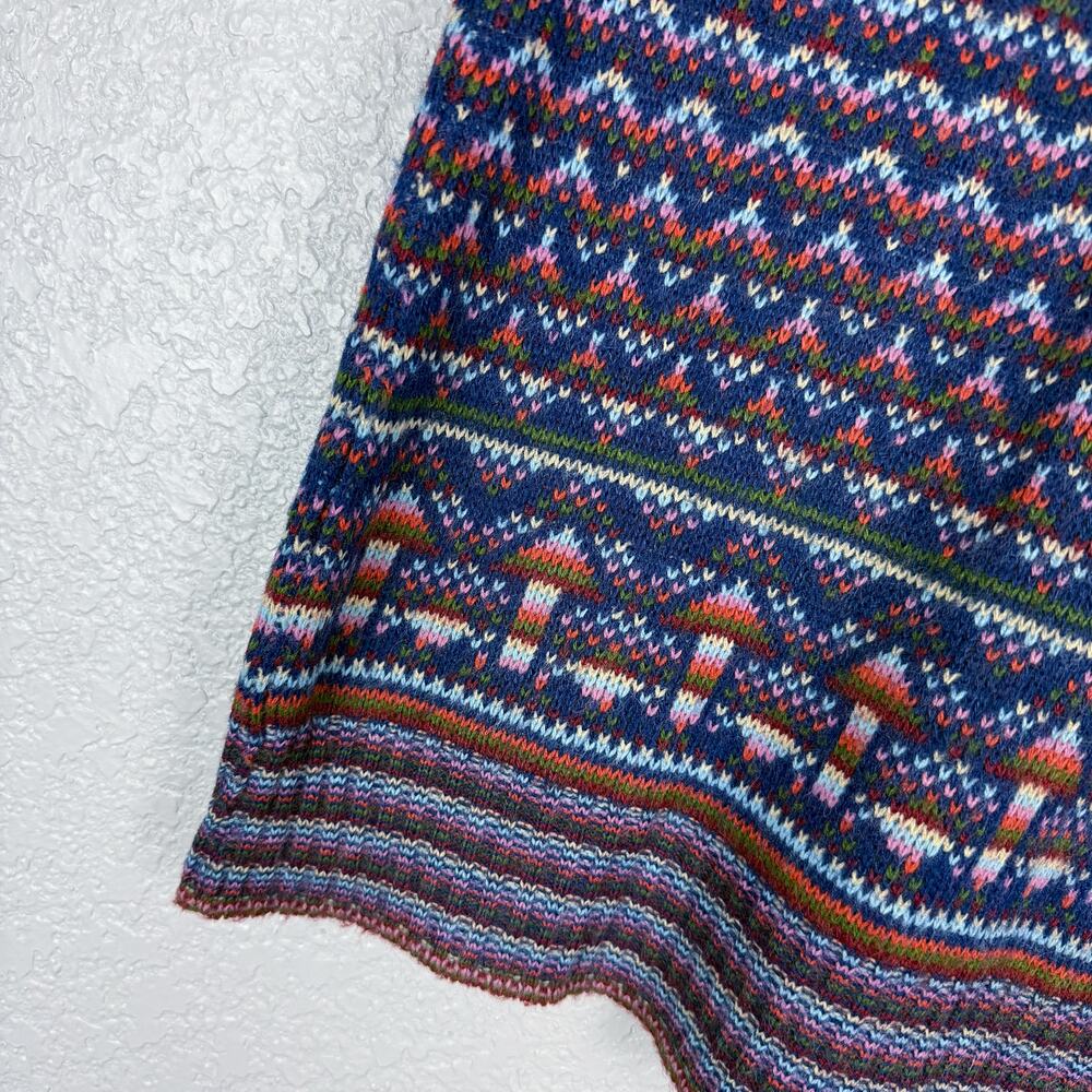 Vintage Mushroom Fair Isle Blue Knit Sweater Vest 70s 80s Eclectic Grandpa Blue - Picture 5 of 8